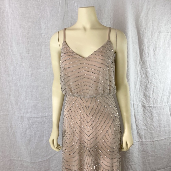 NWT formal sparkly dress evening beaded pink nude dress SZ 4 Adrianna Papell - Picture 5 of 15
